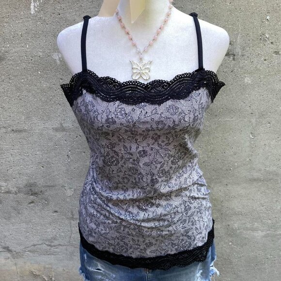 Ann Taylor Lacy Grey Paisley-Print Tank Top - Picture 1 of 7